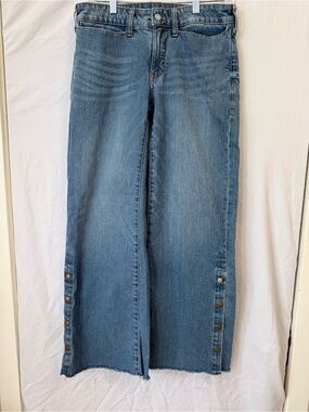 Pilcro Wide Leg traveler 60s 70s inspired Jeans Raw Hem rivet design